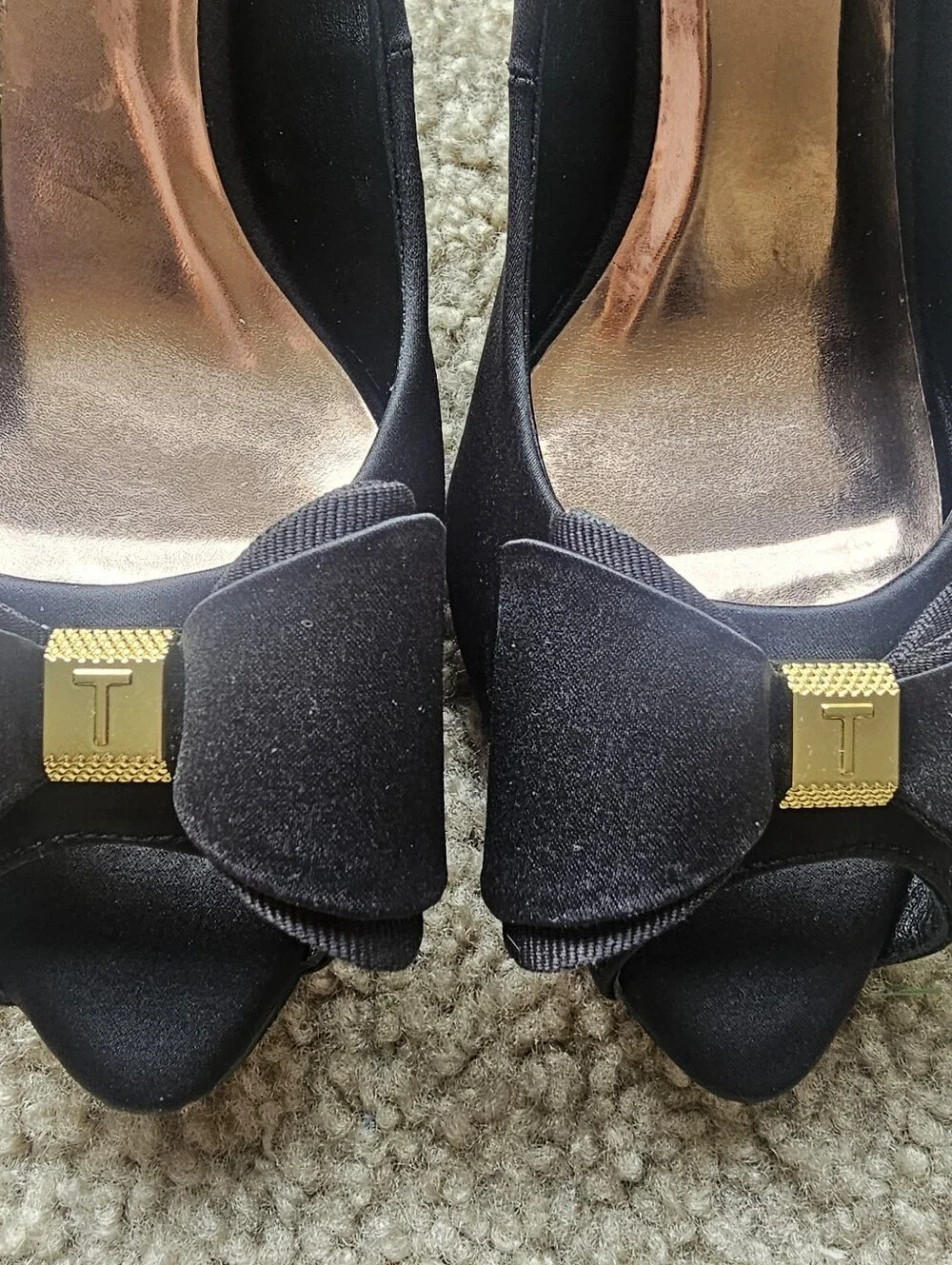 Ted Baker Black Satin Pointed Toe Bow High Heels